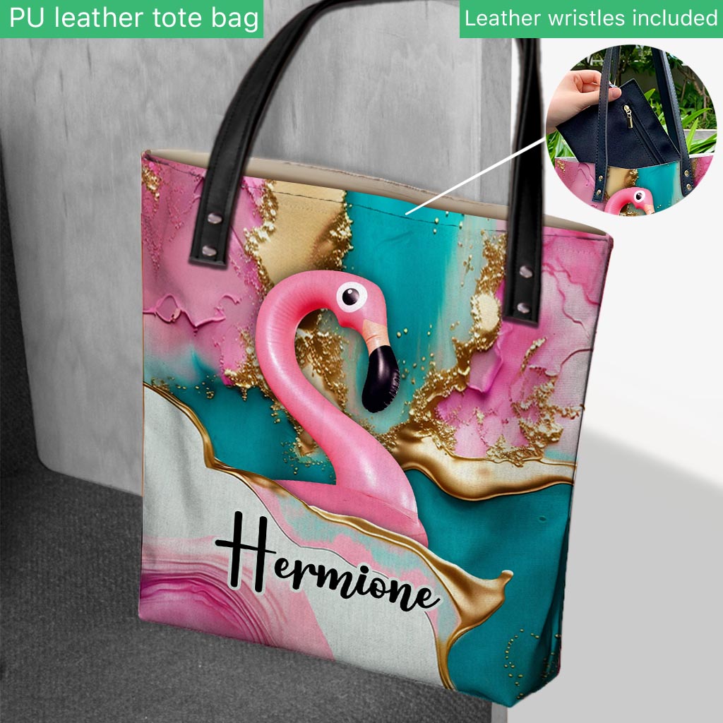 Tropical Vibes Pink Flamingo - Personalized Flamingo Tote Bag