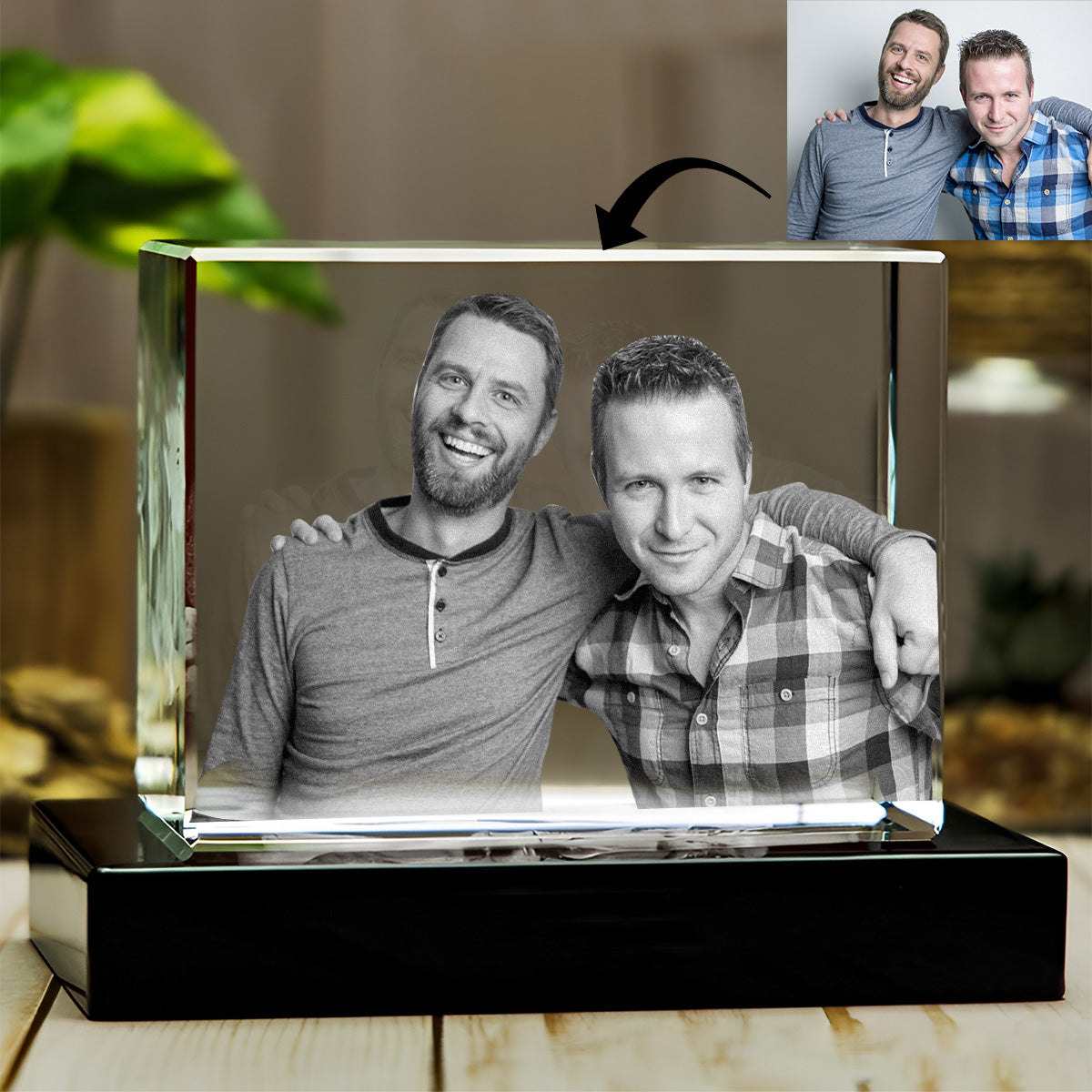 Custom Photo - Personalized grandson Laser Engraving 3D Cuboid Shaped Crystal Lamp