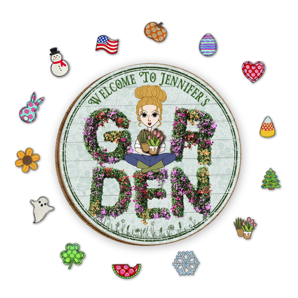 Welcome To My Garden - Personalized Gardening Interchangeable Seasonal Wood Sign