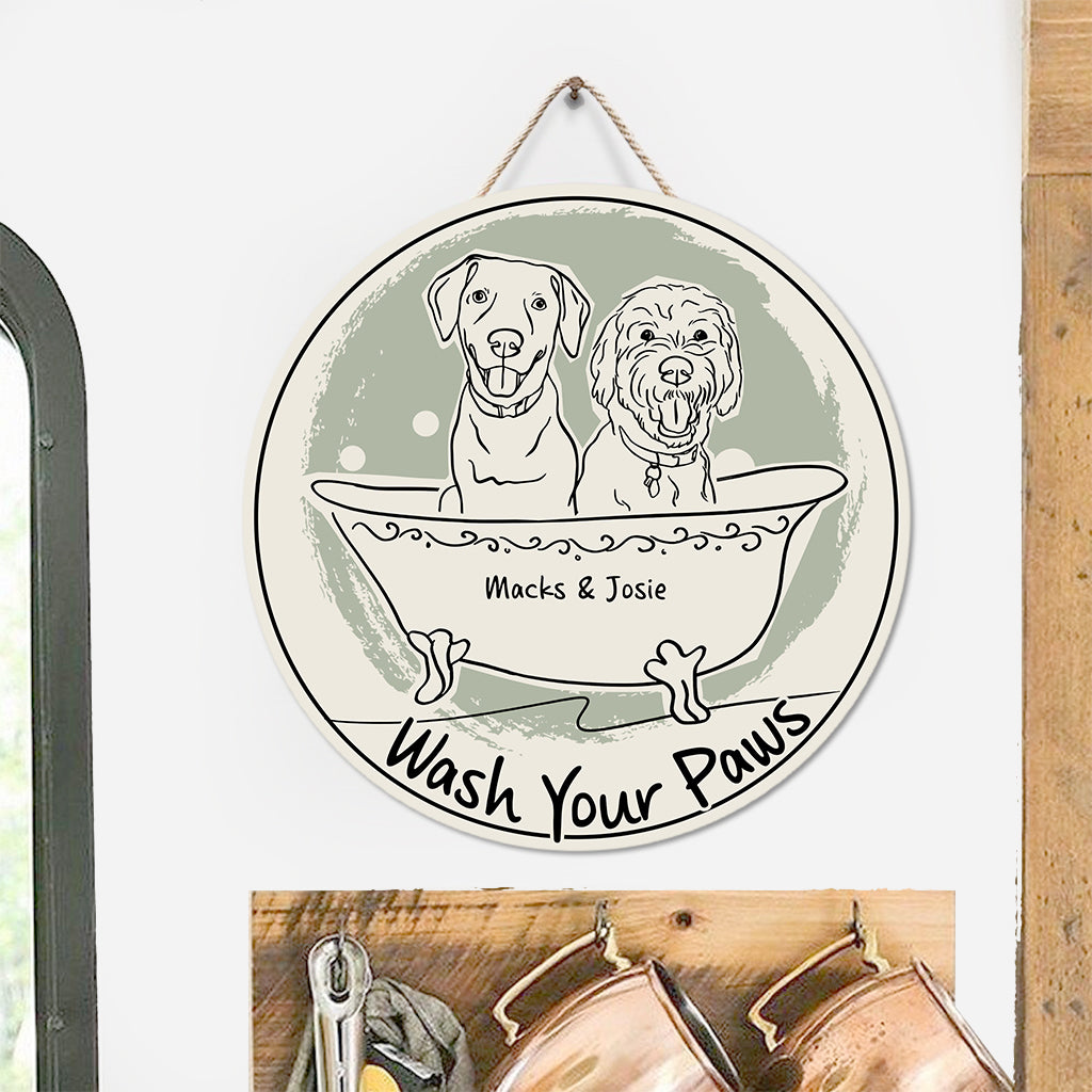 Wash Your Paws - Personalized Cat Round Wood Sign