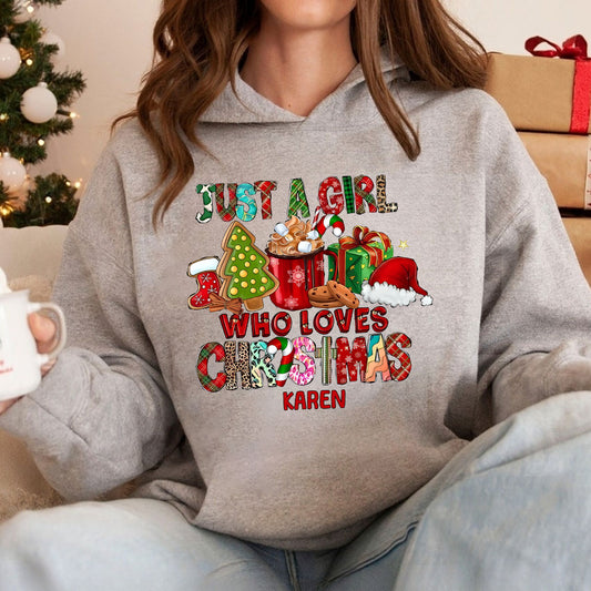 Just A Girl Who Loves Christmas - Personalized Christmas T-shirt And Hoodie