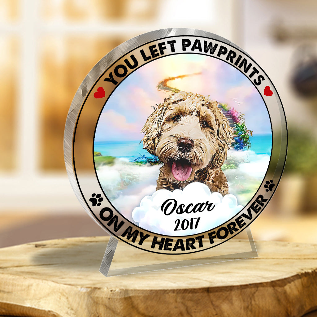 You Left Pawprints On My Heart - Personalized Dog Custom Shaped Acrylic Plaque