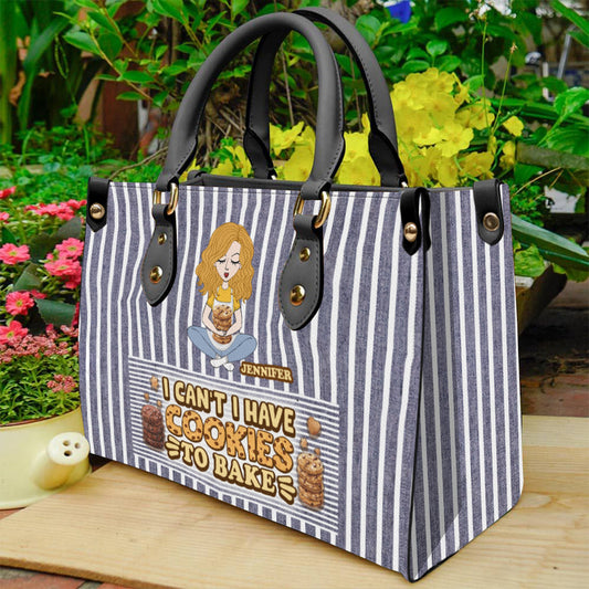 I Can't I Have Cookies To Bake - Personalized Baking Leather Handbag