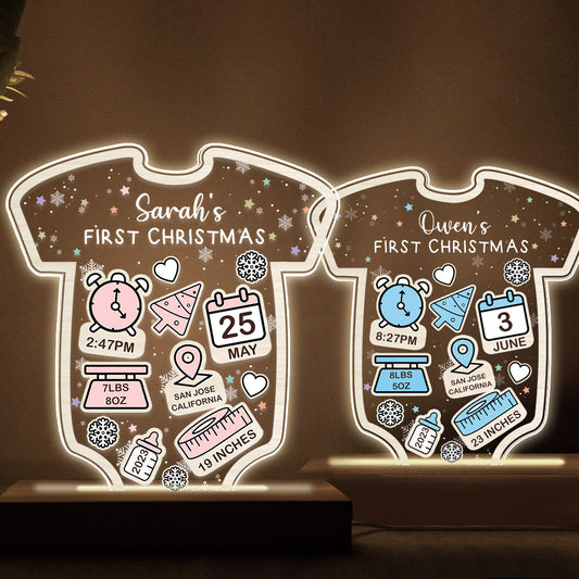 Babt's Birth Stats First Christmas - Gift for Newborn, son, daughter, granddaughter, grandson - Personalized Shaped Plaque Light Base