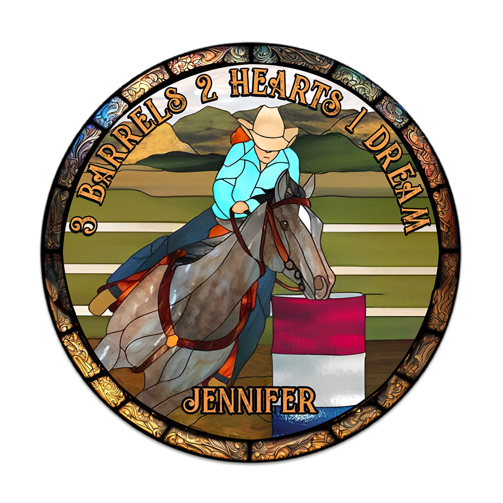 3 Barrels 2 Hearts 1 Dream - Personalized Horse Round Wood Sign