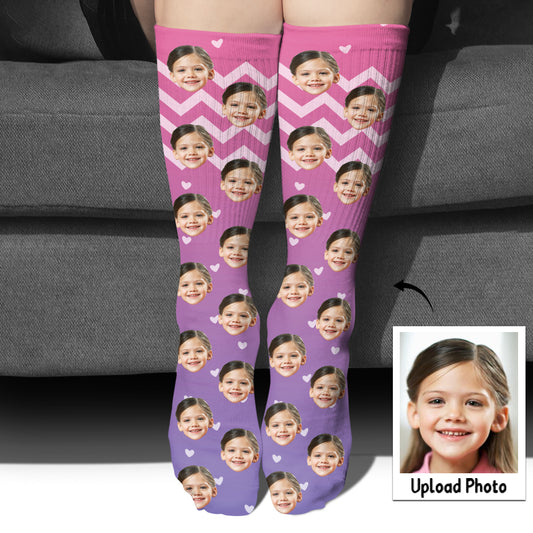Custom Face Purple Pattern - Personalized granddaughter Socks