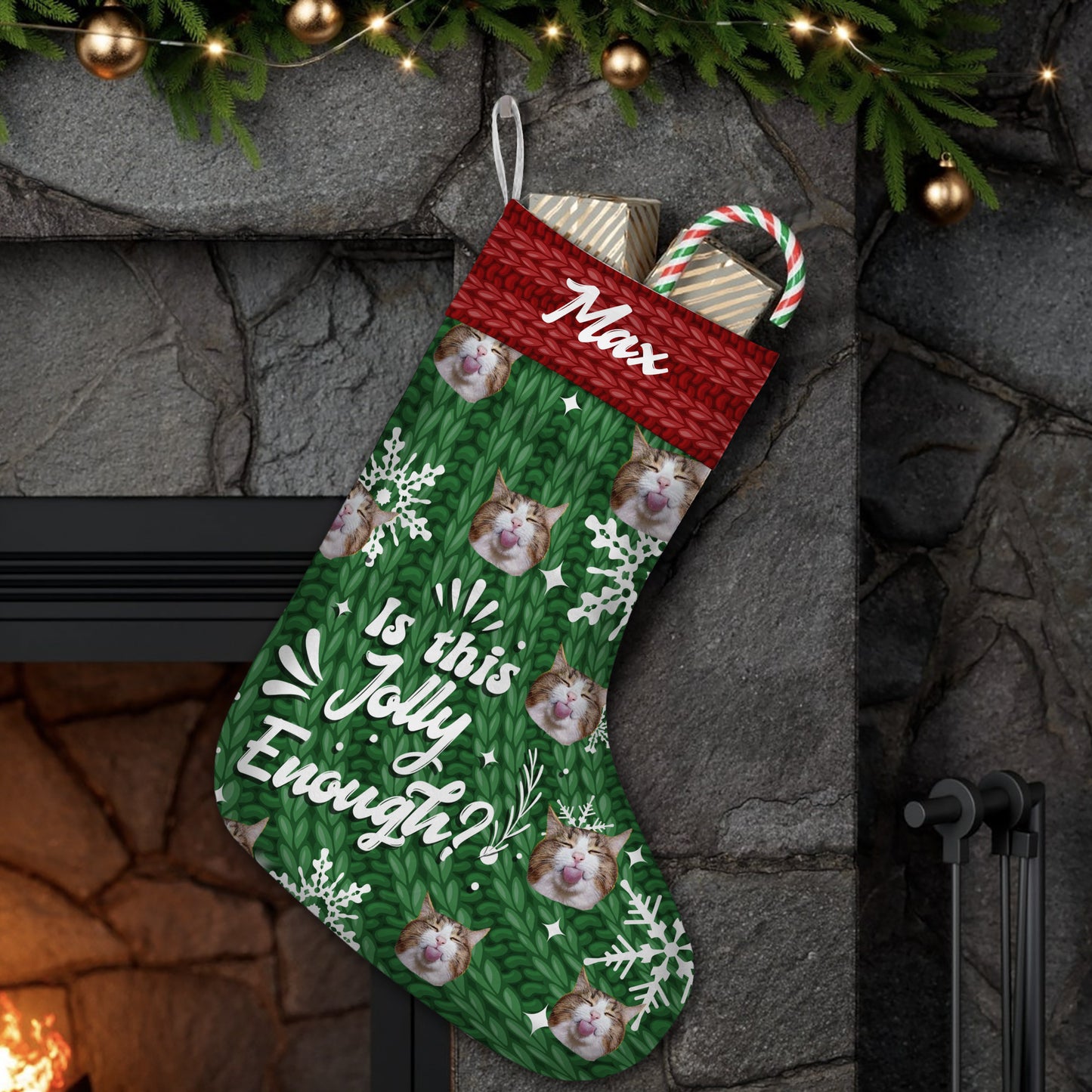 Is This Jolly Enough - Personalized Cat Christmas Stockings