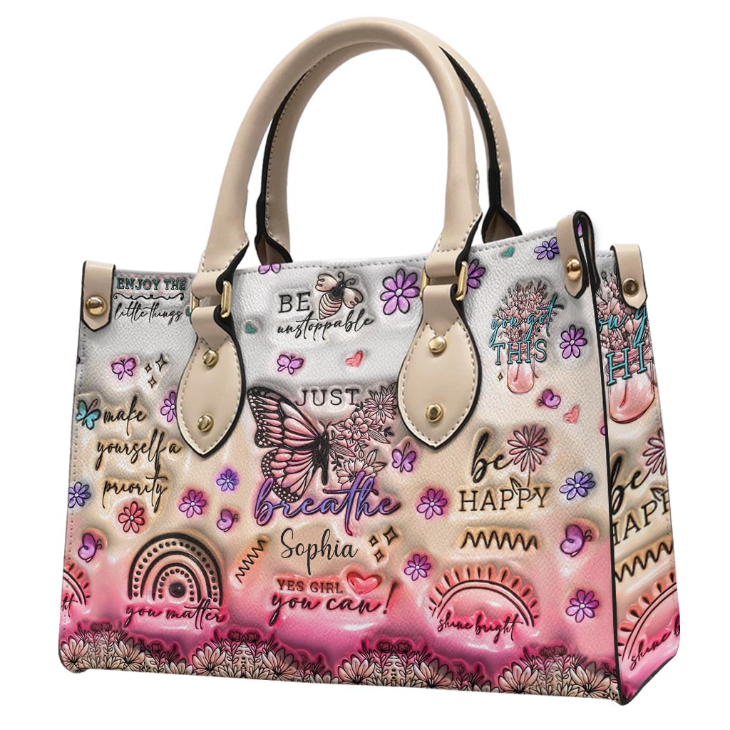 Positive Affirmations Butterfly - Personalized Butterfly Leather Handbag