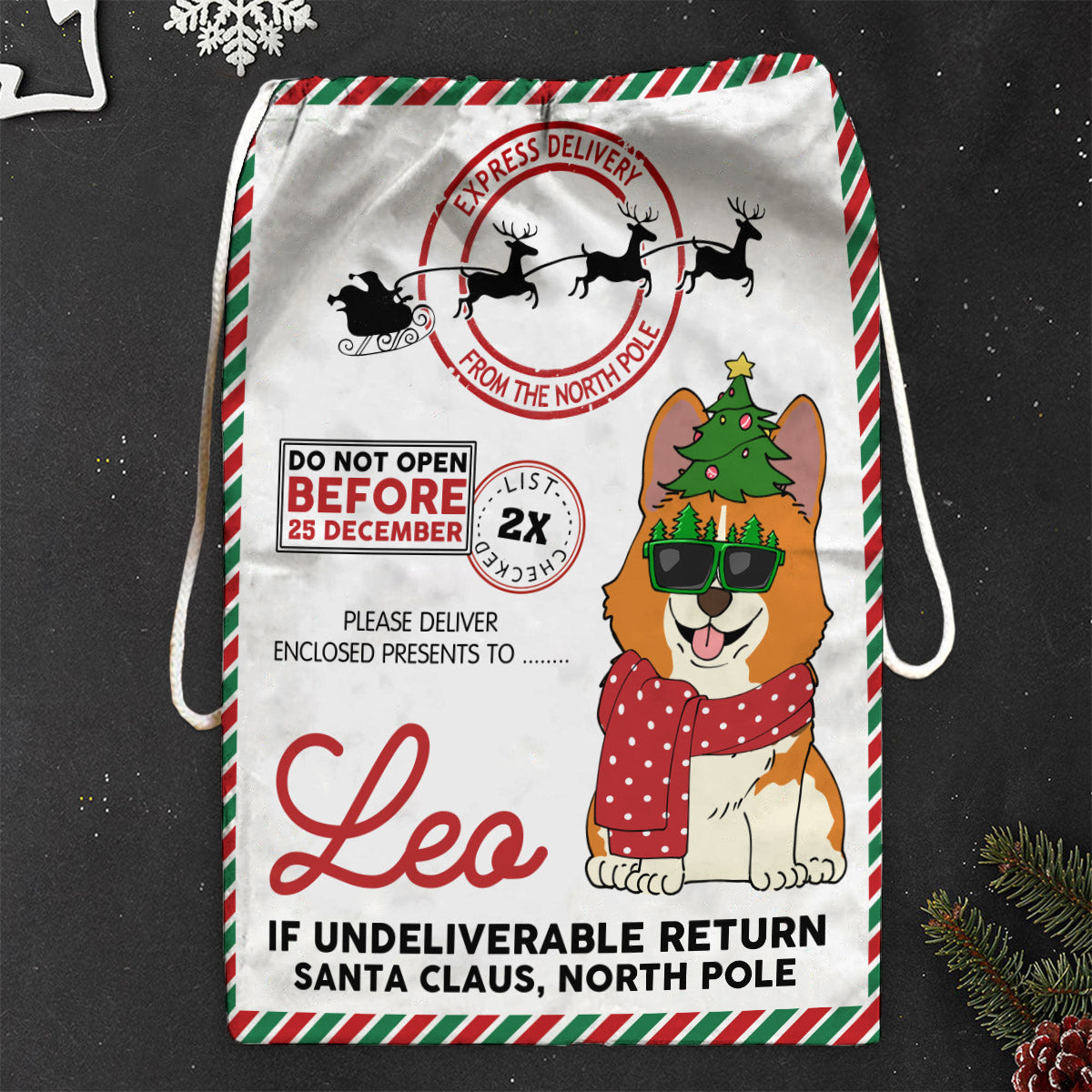 Do Not Open Before 25 December - Personalized Dog Drawstring Tote Bag