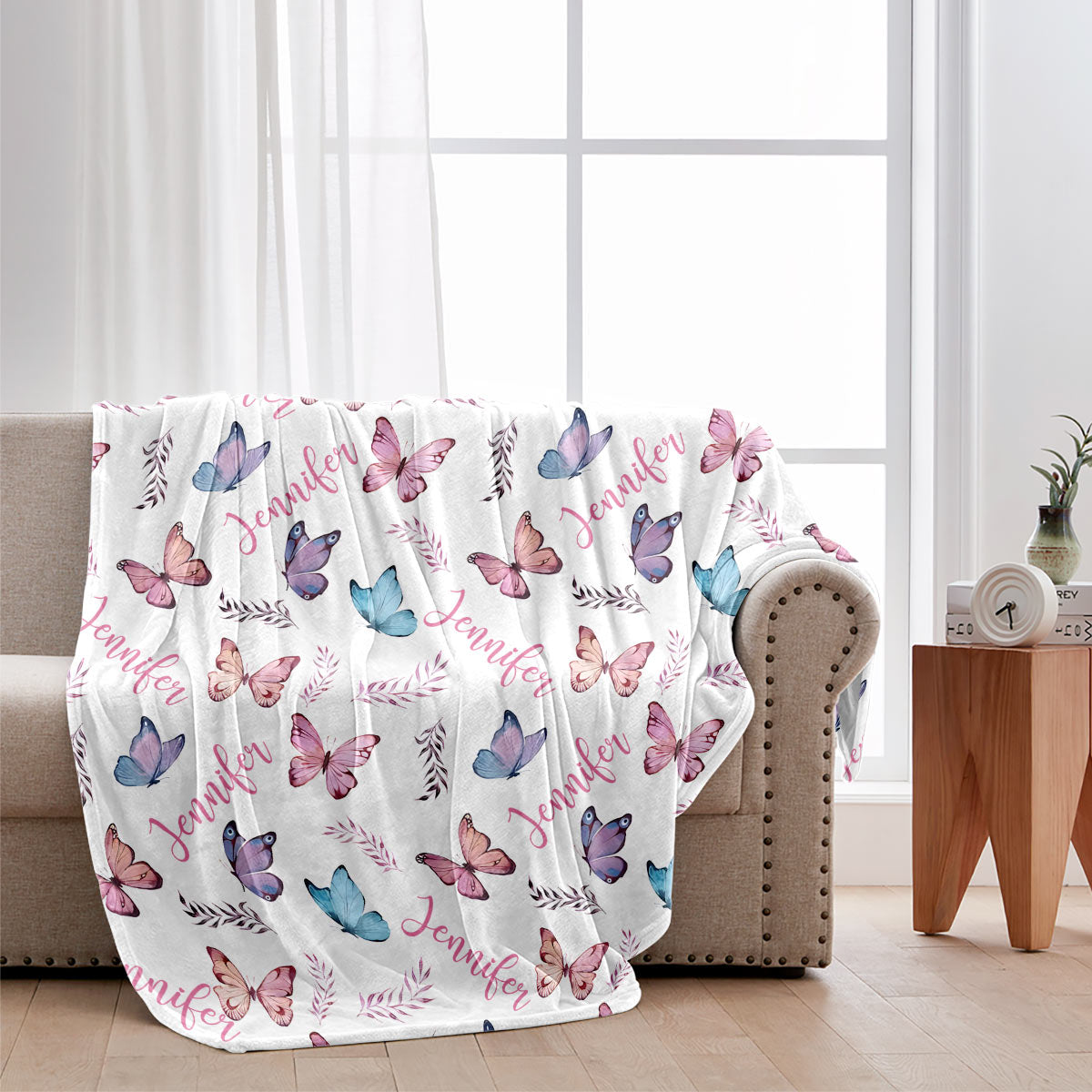Butterfly Custom Name - Personalized Bestie Blanket