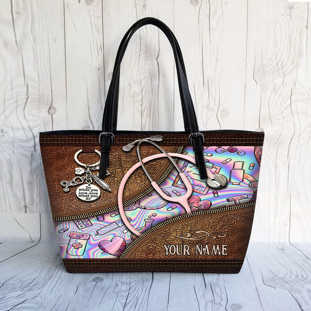 Pink Stethoscope - Personalized Nurse Leather Bag