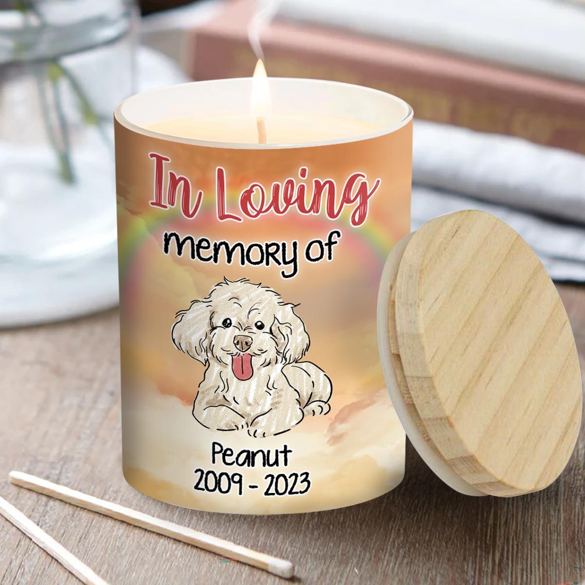 Your Light Shine In Our Hearts - Personalized Dog Candle With Wooden Lid