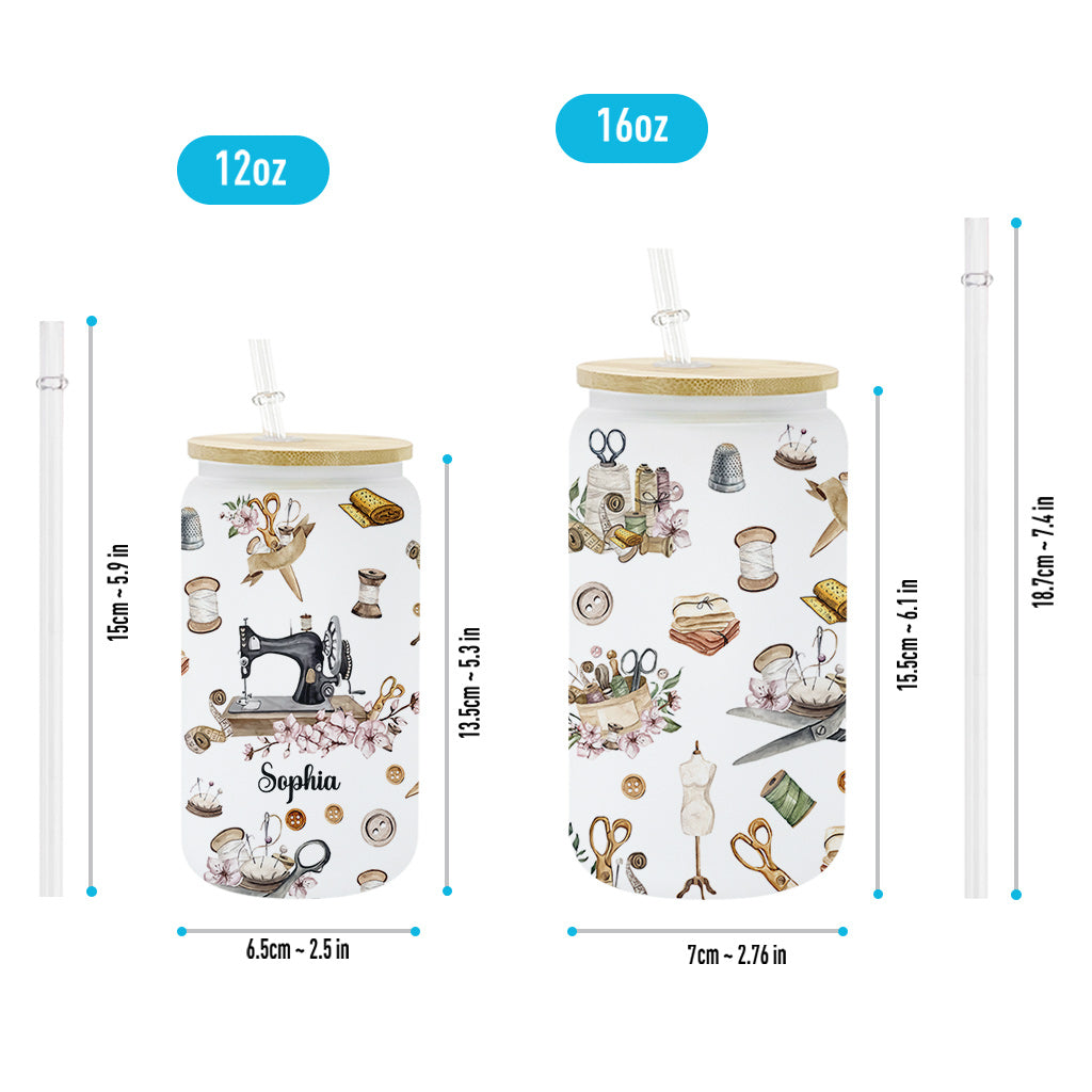 Love Sewing - Personalized Sewing Can Glass