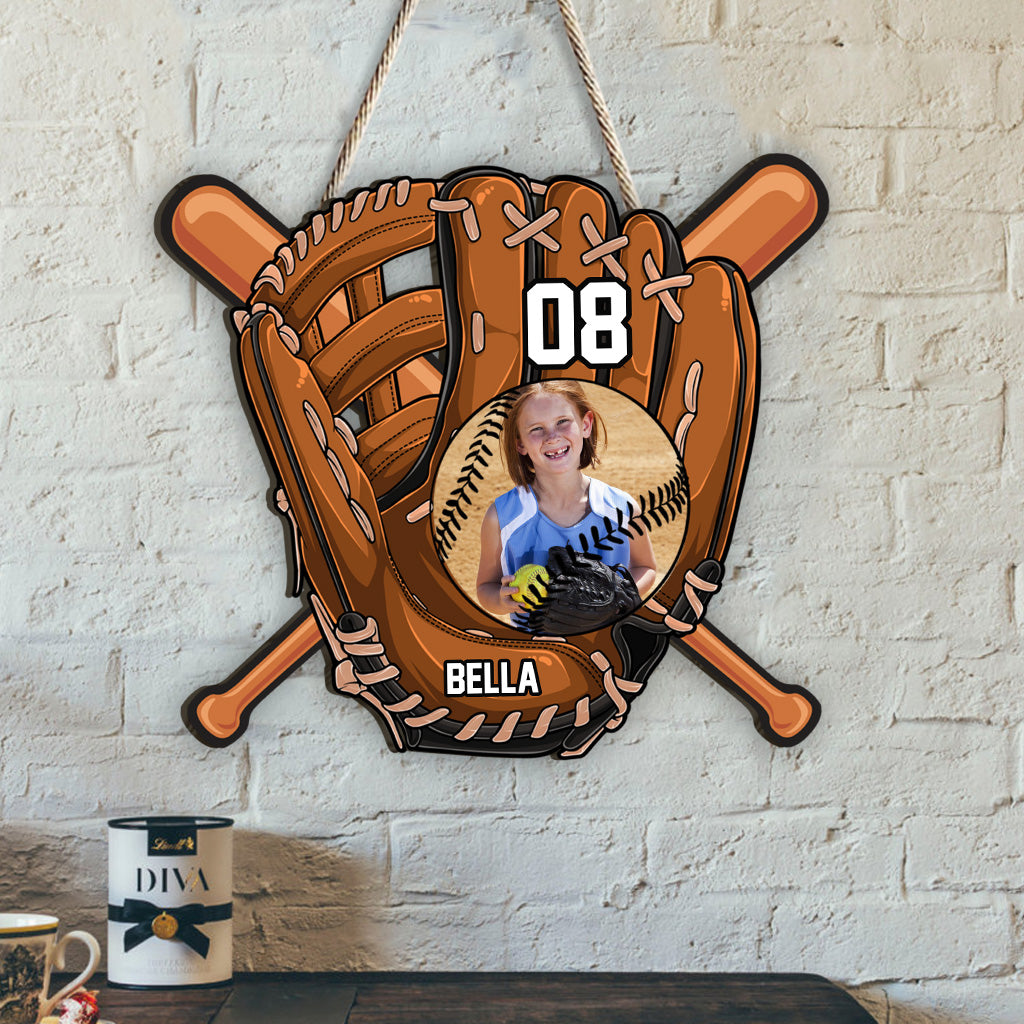 Gift For Grand Kid For Baseball Softball Kids - Personalized Softball Wood Sign
