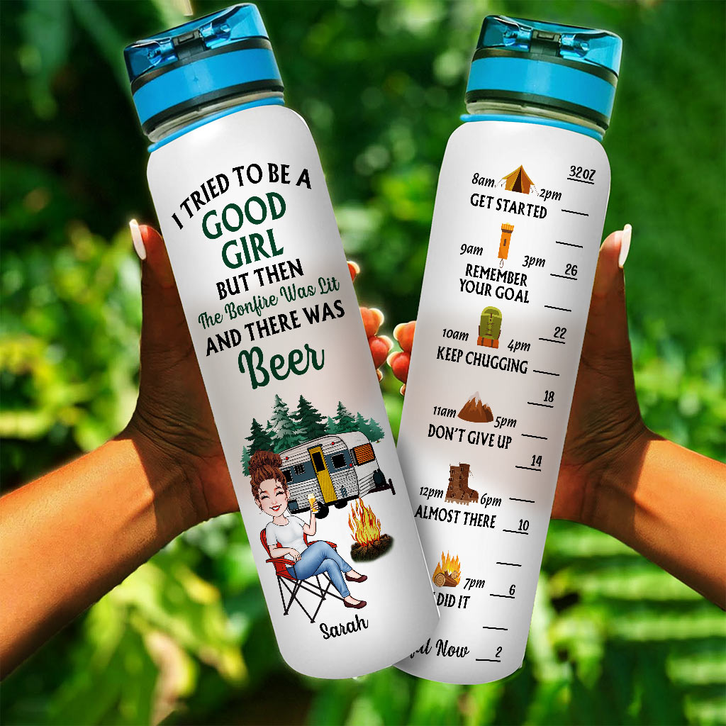 Camping Girl - Personalized Camping Water Tracker Bottle