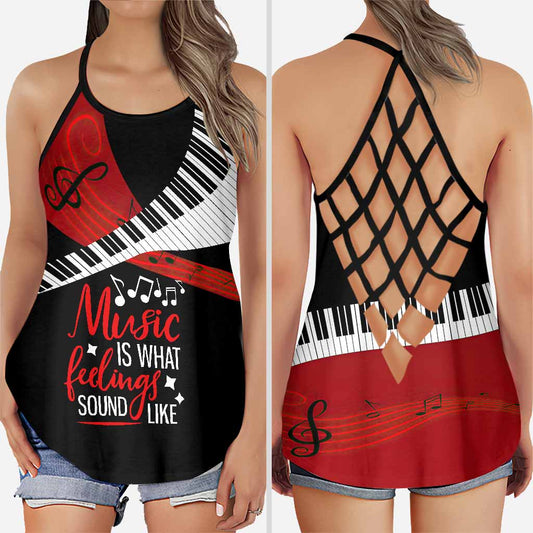 Music Is Life Piano Cross Tank Top