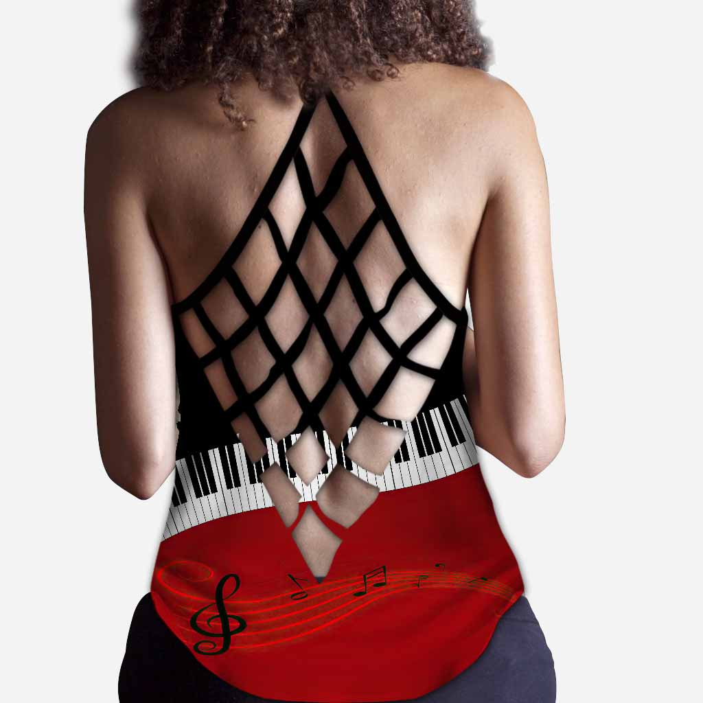 Music Is Life Piano Cross Tank Top