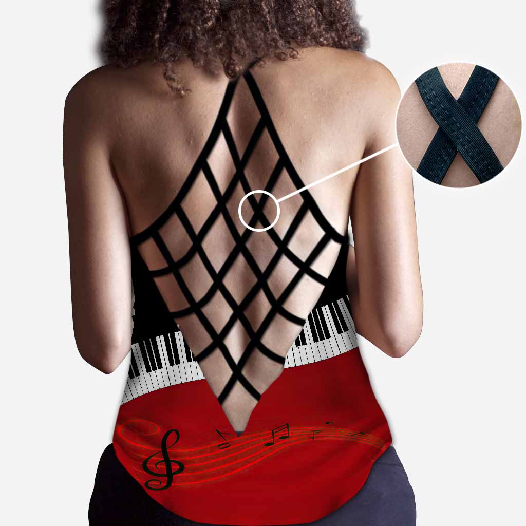 Music Is Life Piano Cross Tank Top
