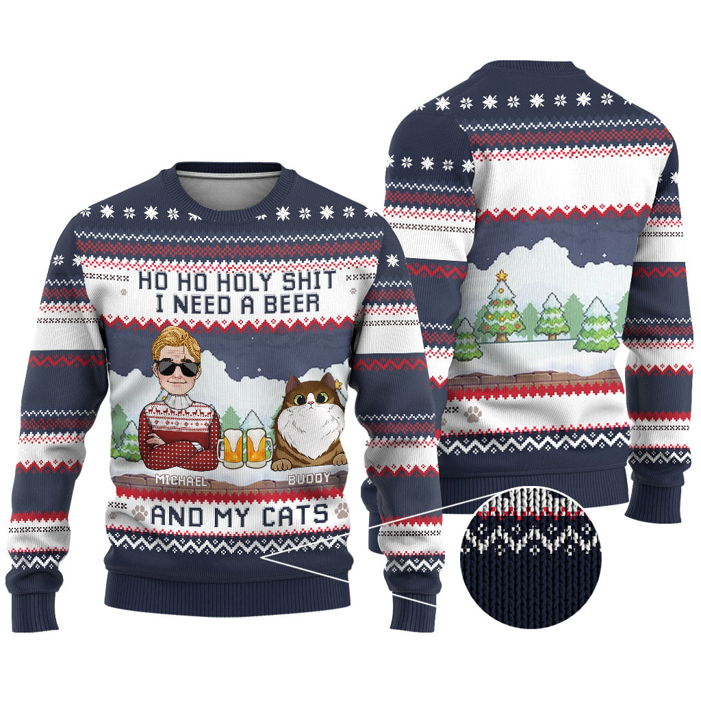 I Need Beer And My Cat - Personalized Cat Ugly Sweater