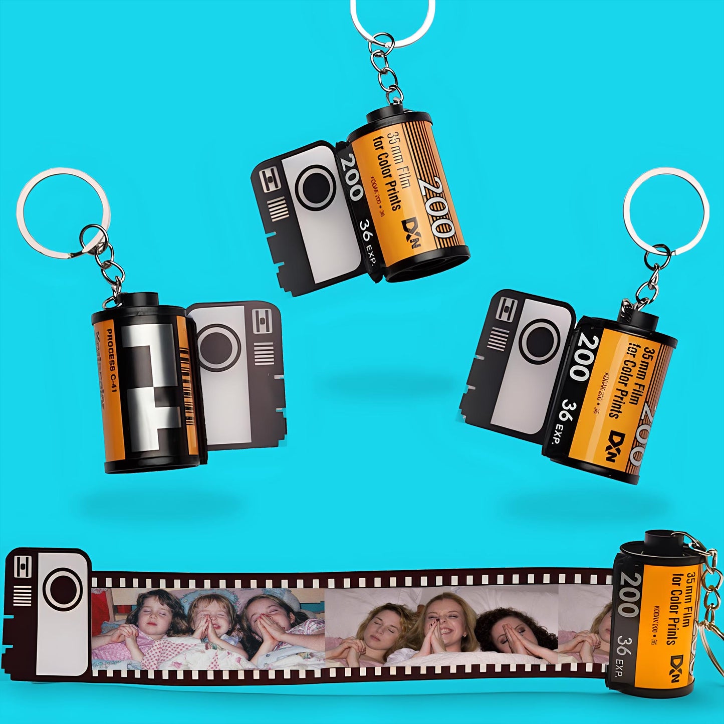 Our Memories - Sibling gift for sister, step brother - Personalized Film Roll Keychain
