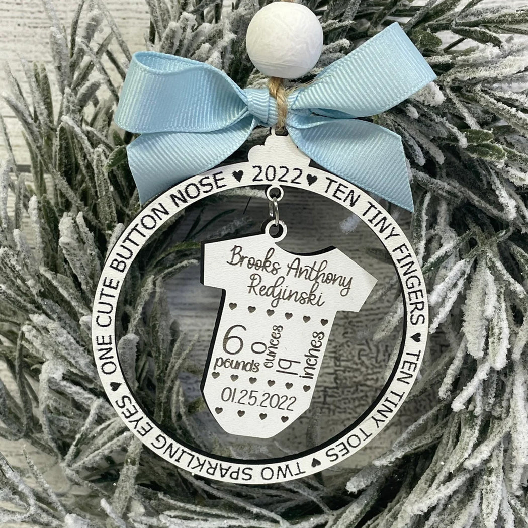 Baby's First Christmas - Gift for Newborn - Personalized 2 Piece Wooden Ornament