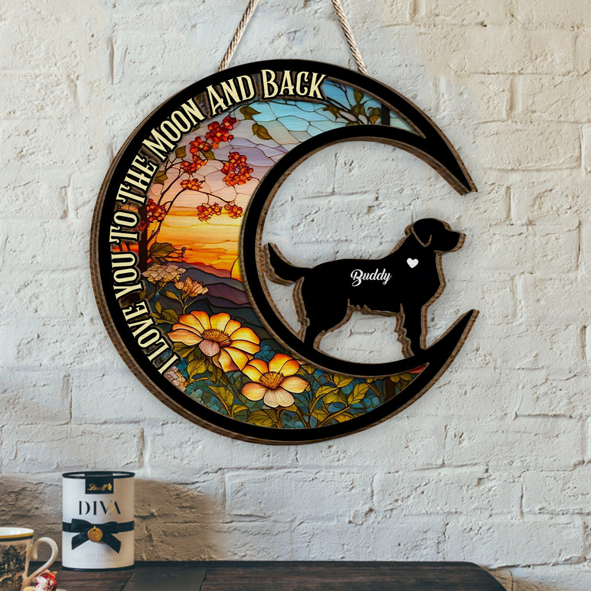 I Love You To The Moon And Back - Gift for dog lovers - Personalized 2 Layered Wood Sign / Wood Plaque