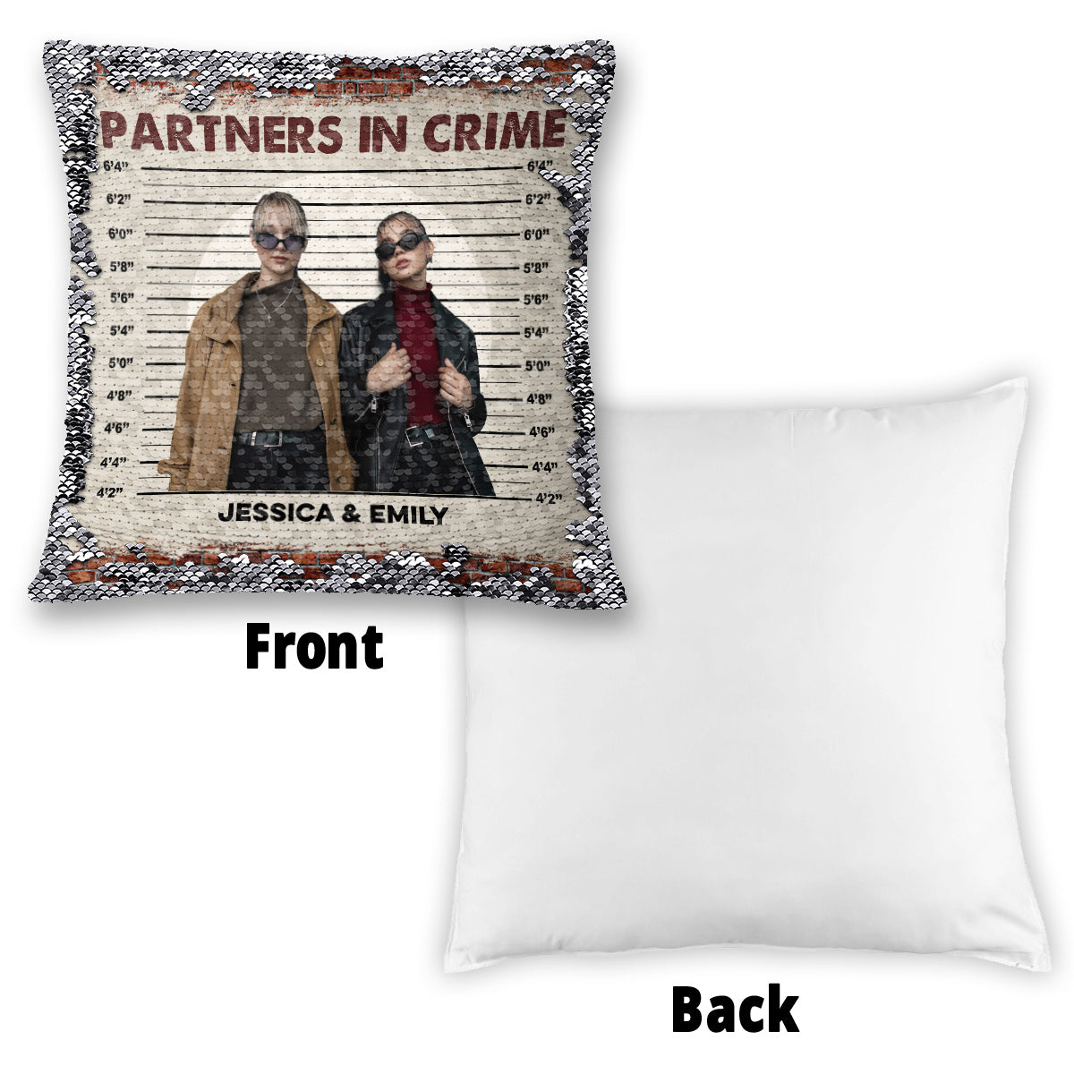 Partners In Crime - Gift for friend - Personalized Sequin Pillow Cover