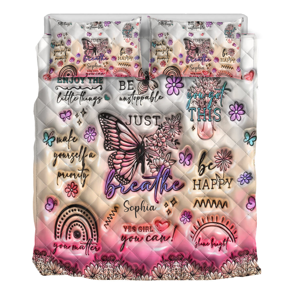 Positive Affirmations Butterfly - Personalized Butterfly Quilt Set