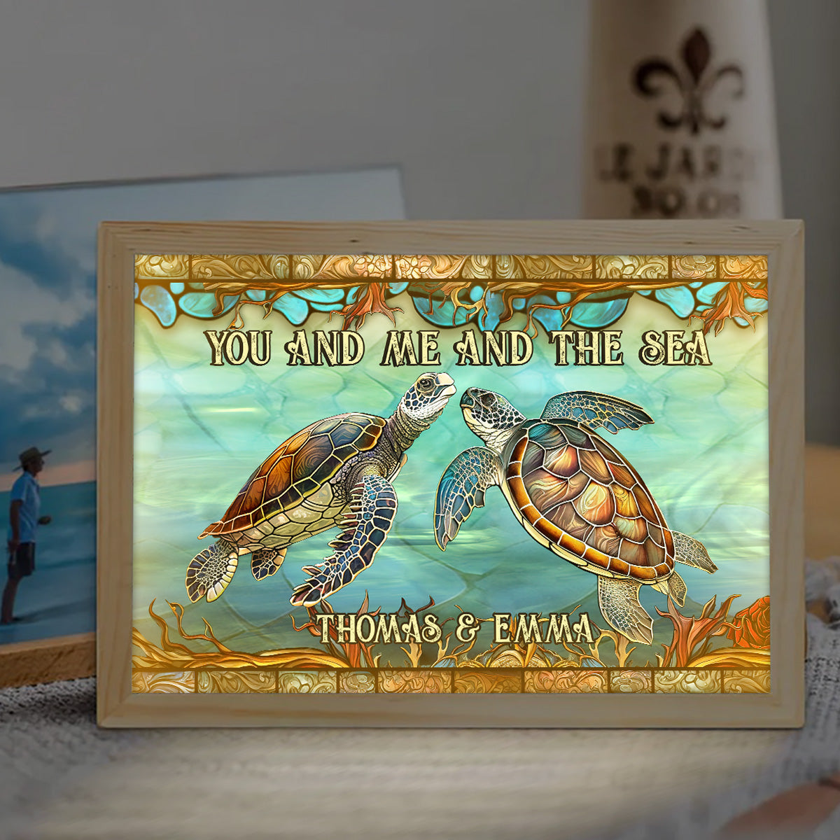 You And Me And The Sea - Personalized Turtle Light Photo Frame