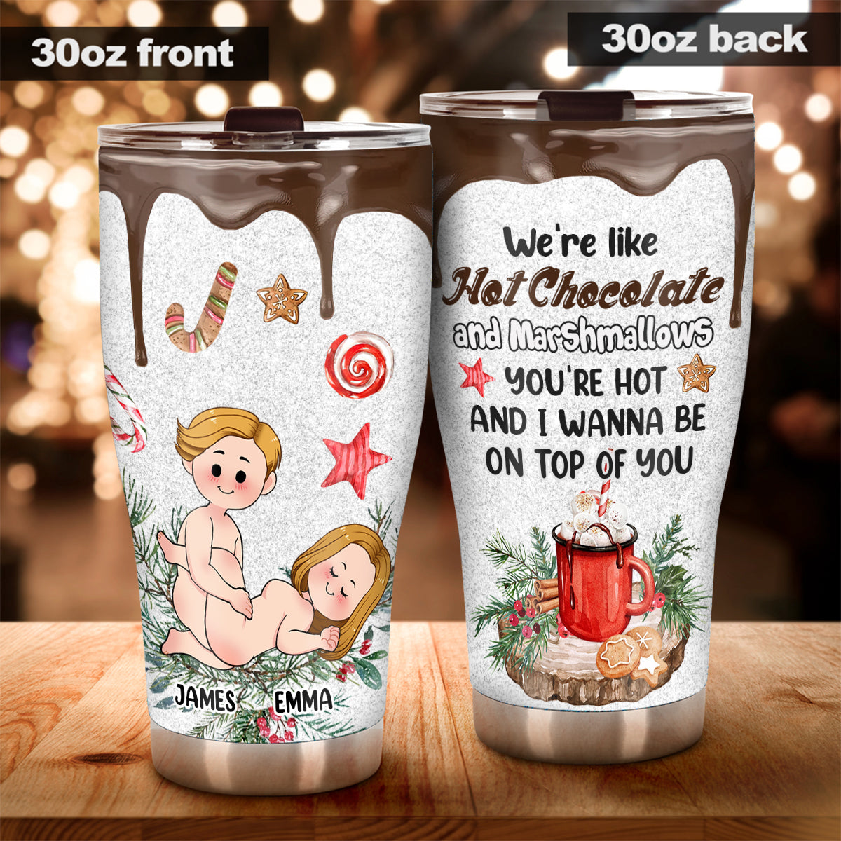 Hot Chocolate And Marshmallows - Personalized Couple Tumbler