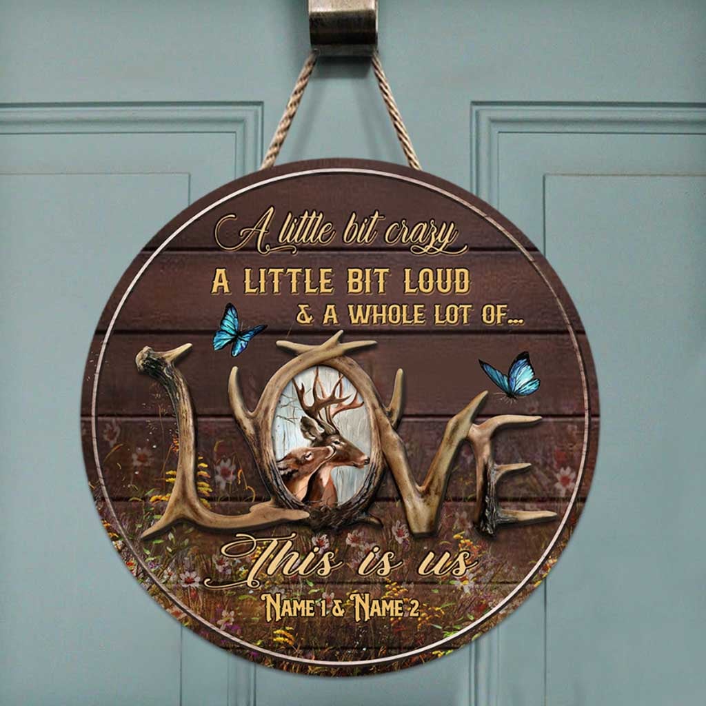 This Is Us - Personalized Couple Hunting Round Wood Sign