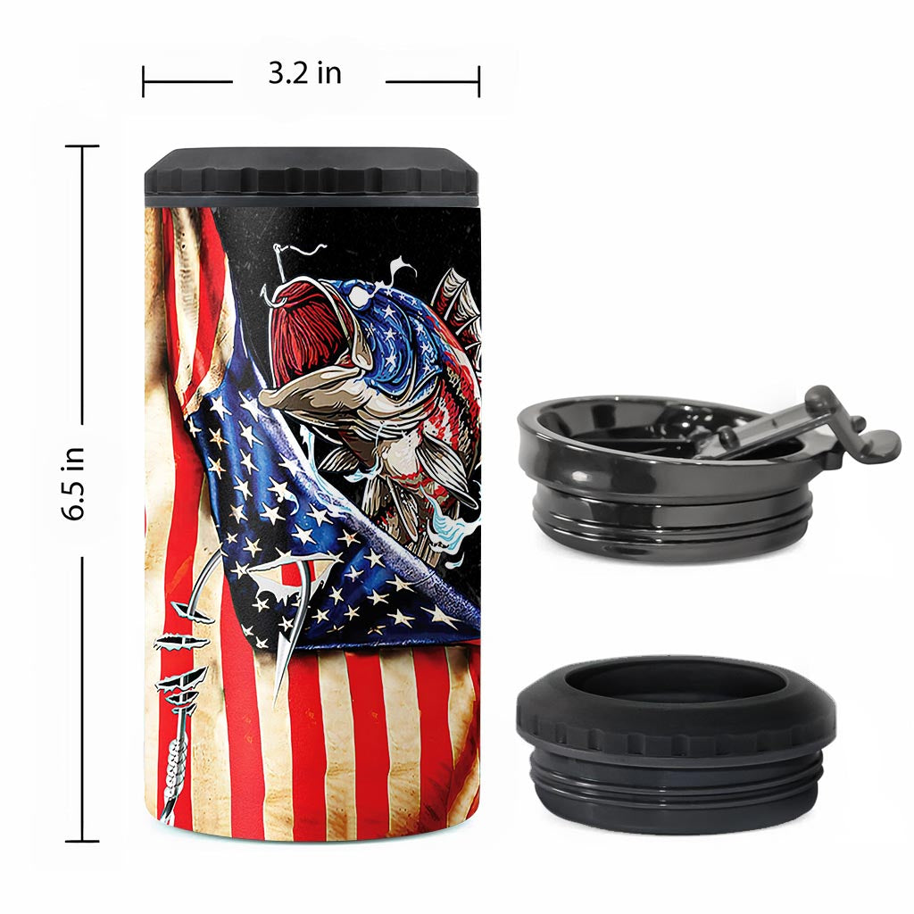 Fishing US Flag - Personalized Fishing Can Cooler