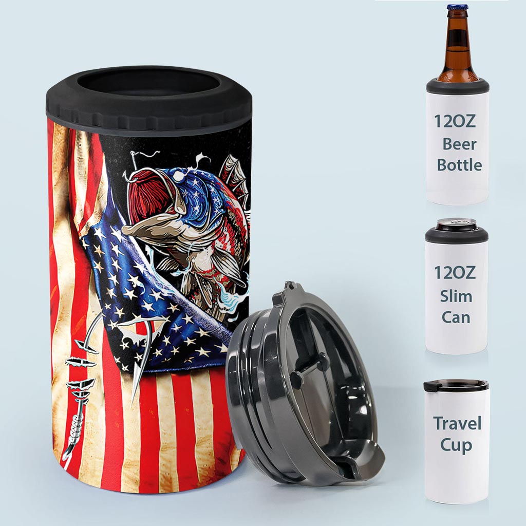 Fishing US Flag - Personalized Fishing Can Cooler
