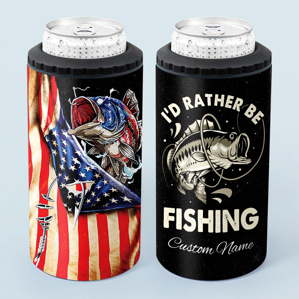 Fishing US Flag - Personalized Fishing Can Cooler