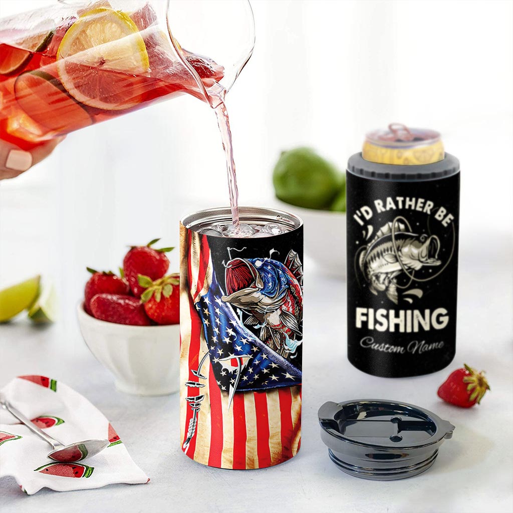 Fishing US Flag - Personalized Fishing Can Cooler