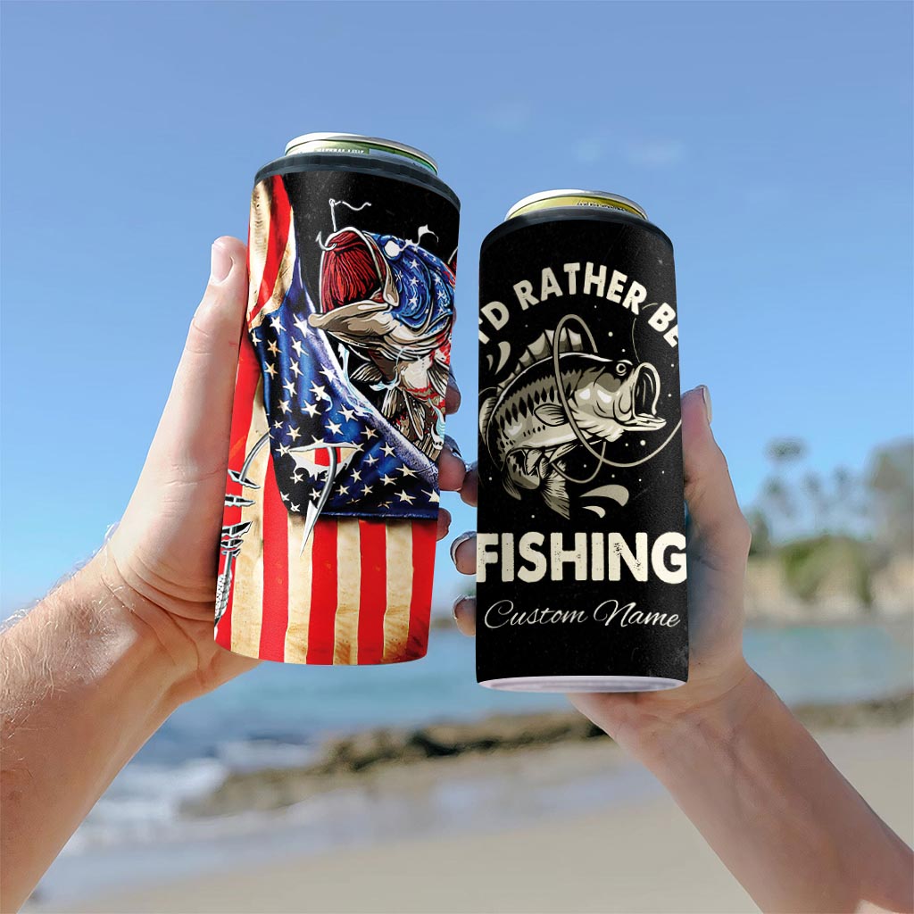 Fishing US Flag - Personalized Fishing Can Cooler