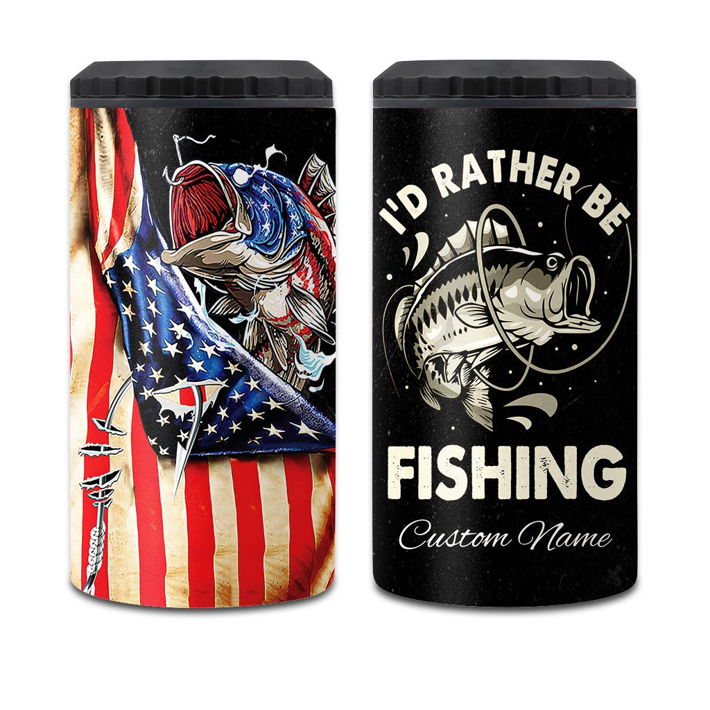 Fishing US Flag - Personalized Fishing Can Cooler