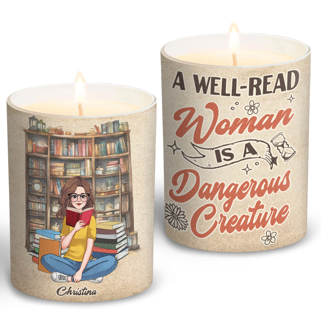 A well-read woman - Personalized Book Candle With Wooden Lid