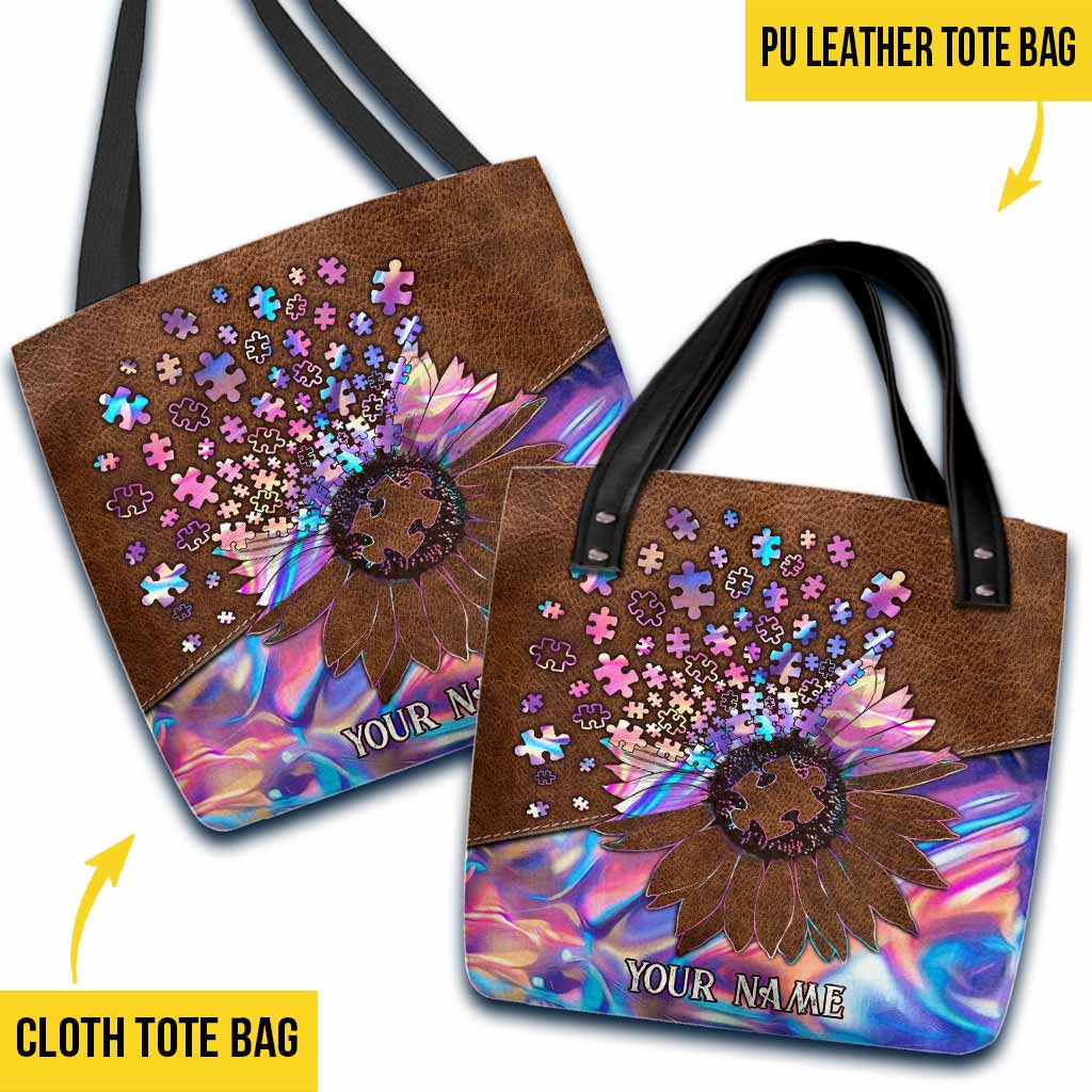 Accept Understand Love Puzzles Sunflower Hologram - Autism Awareness Personalized Tote Bag