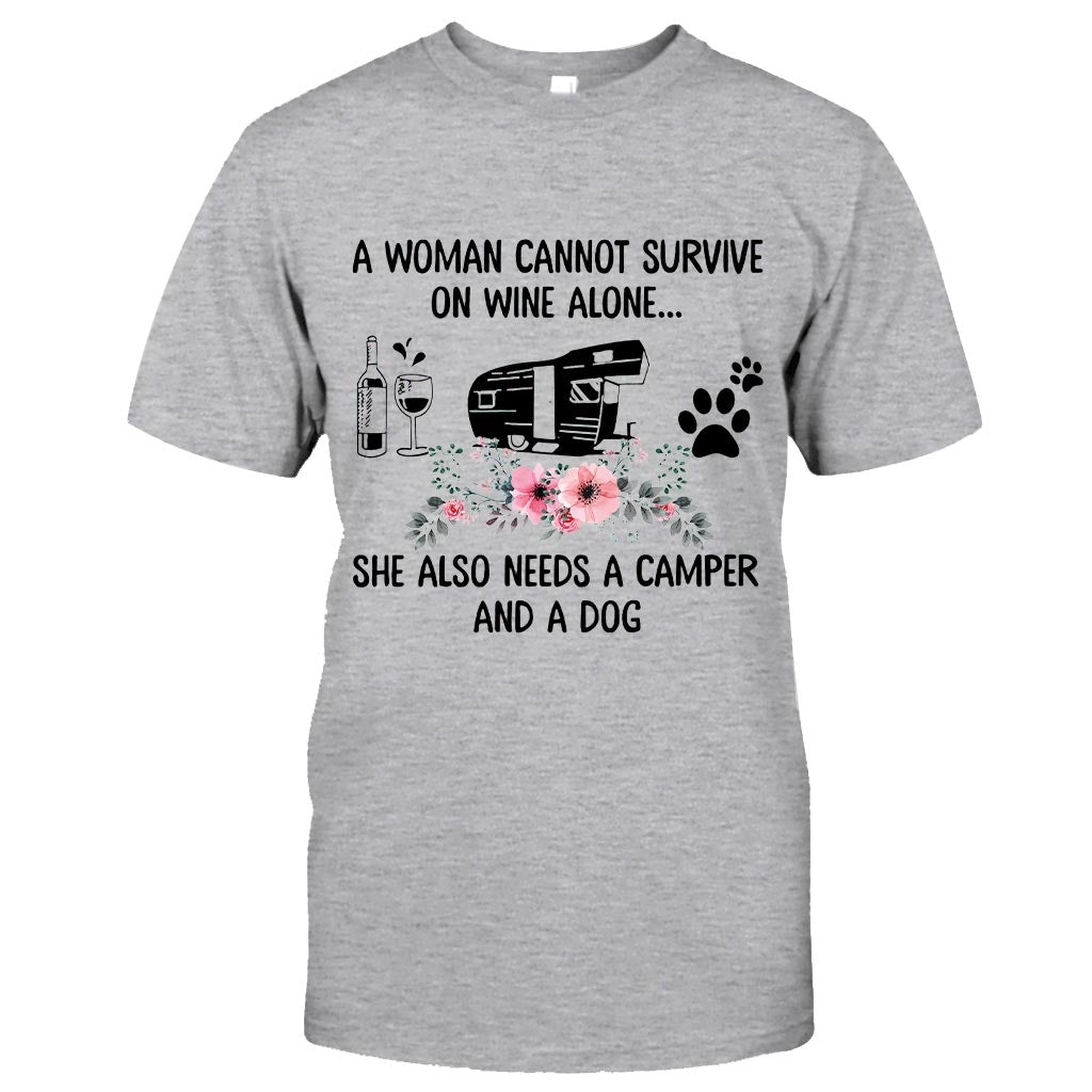 A Woman Cannot Survive On Wine Alone - Camping T-shirt and Hoodie 1121