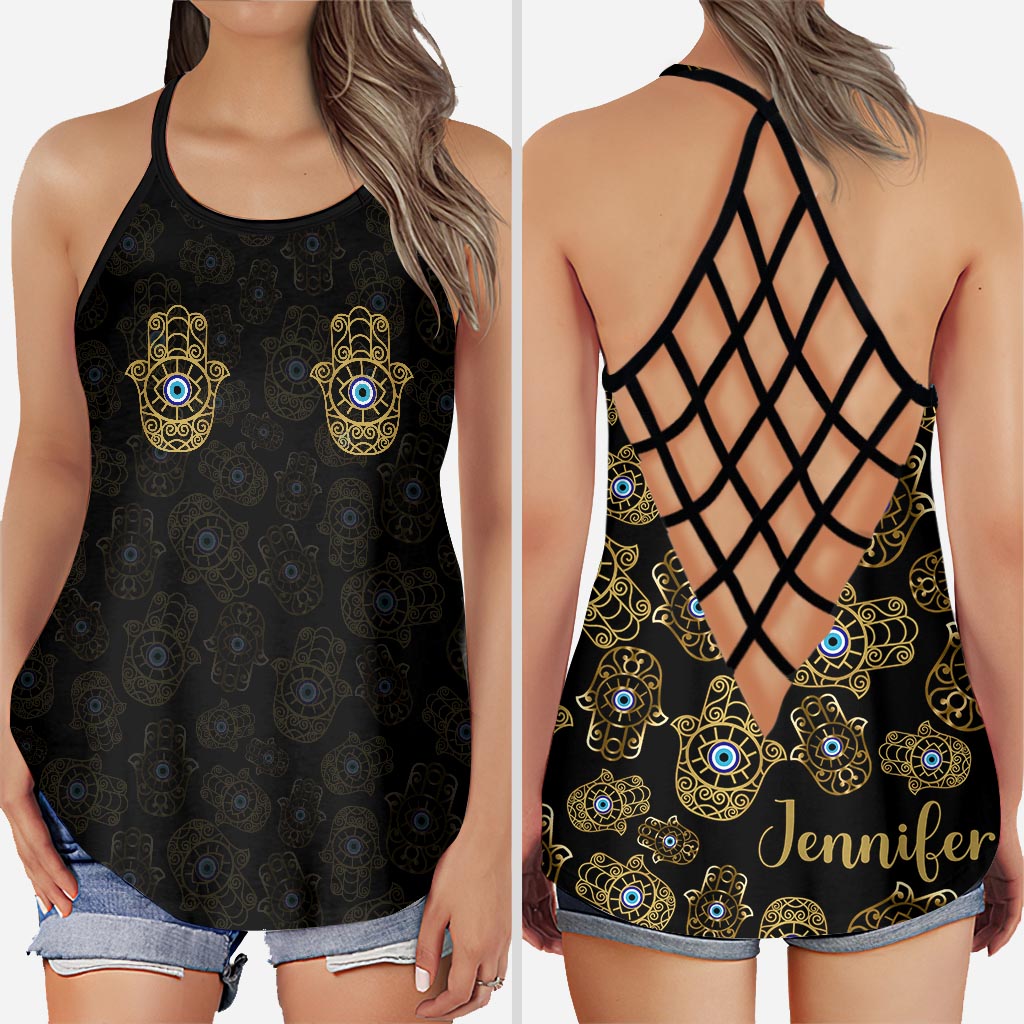 Namastay Away Hamsa Hands - Personalized Yoga Cross Tank Top