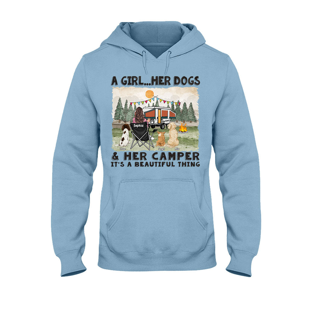 A Girl Her Dogs And Her Camper - Personalized Camping T-shirt & Hoodie