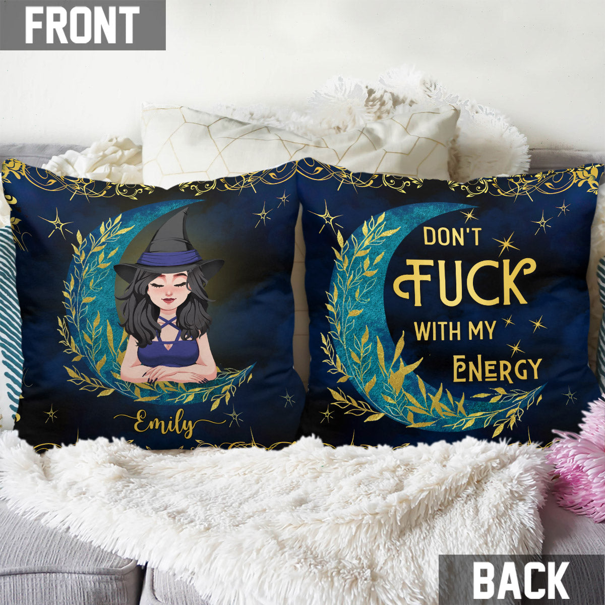 Don't F With My Energy - Personalized Witch Throw Pillow