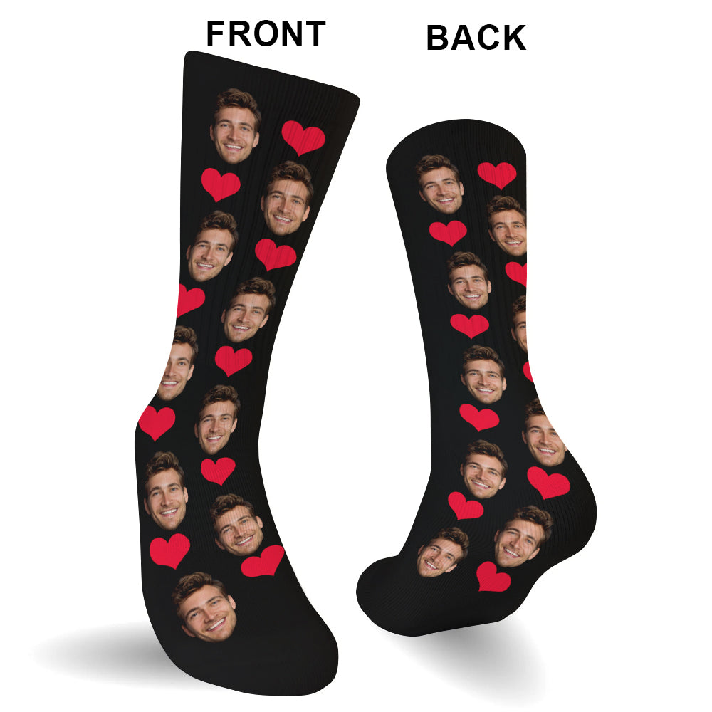 Custom Face Heart Pattern - Personalized Sibling Socks