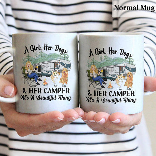 A Girl Her Dog And Her Camper - Camping gift for dog lover - Personalized Mug
