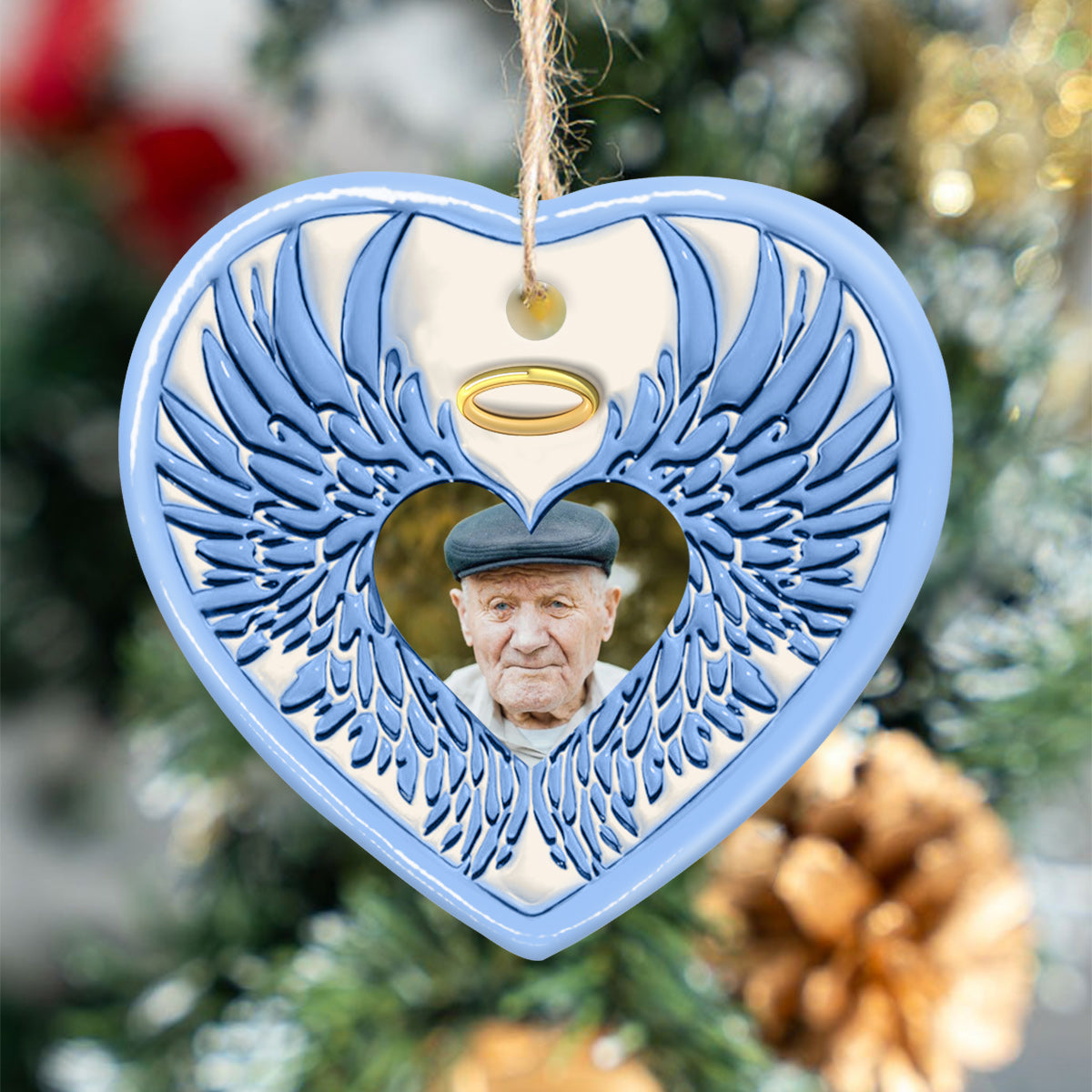 I'm Always With You Angel Wings - Memorial gift for loss of dad - Personalized Ceramic Heart Ornament