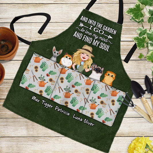 And Into The Garden I Go - Gardening gift for mom, wife, her, girlfriend, grandma, dog lover, cat lover - Personalized Apron