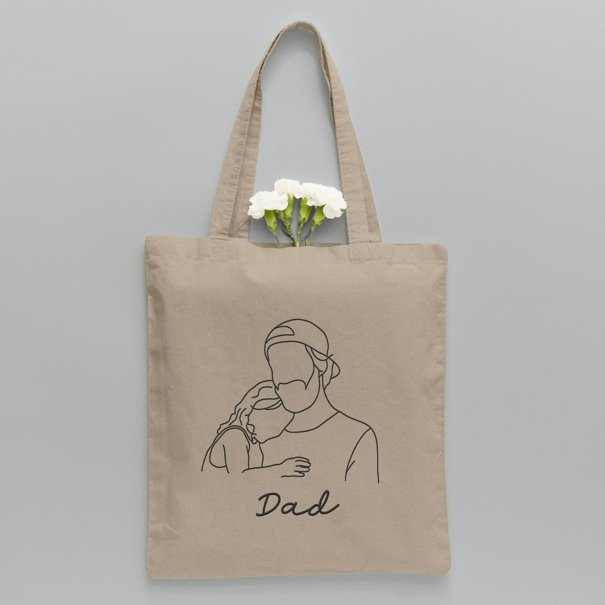Custom Photo Line Art - Personalized Step Dad Embroidered Tote Bag