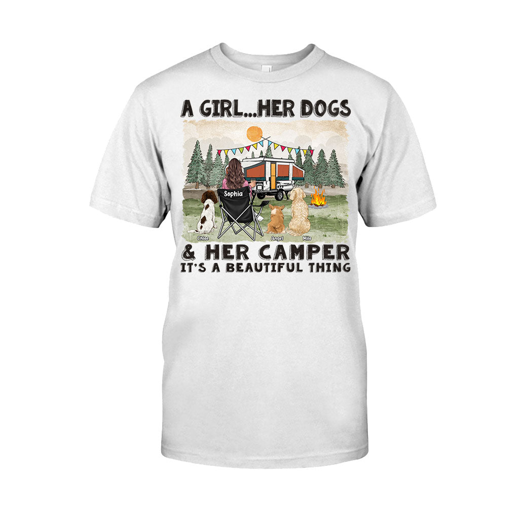 A Girl Her Dogs And Her Camper - Personalized Camping T-shirt & Hoodie