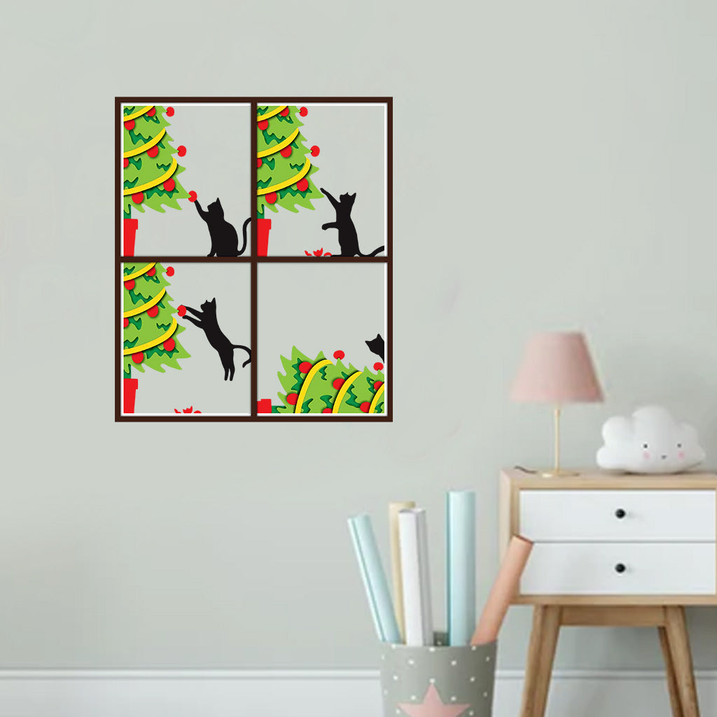 Cat Knock Over Christmas Tree - Personalized Black Cat Decal Full